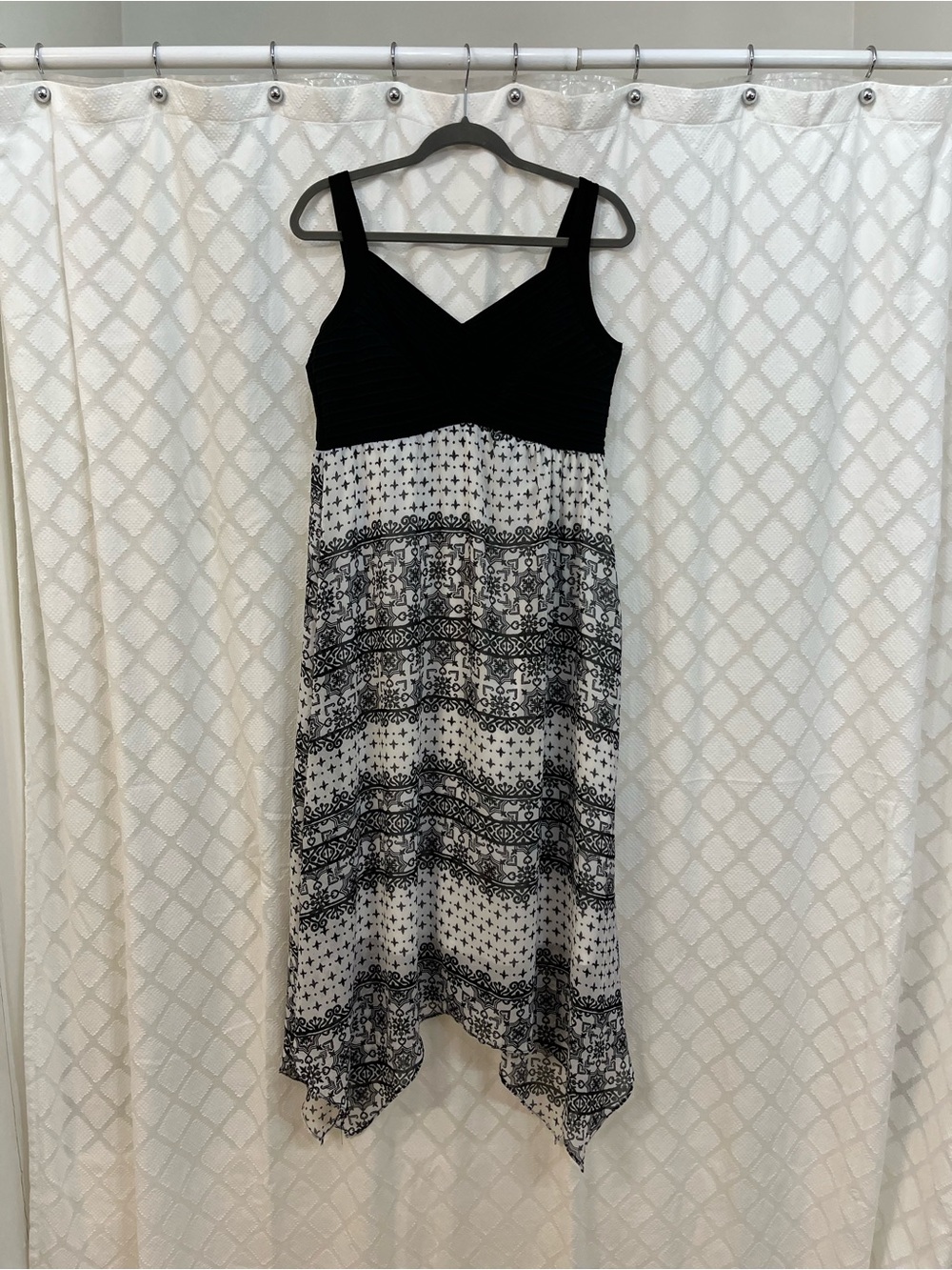 Sami & Jo Black Bodice Black and White Printed Asymmetrical Dress